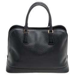 Pre Owned Prada Black Saffiano Lux Leather Dome Satchel