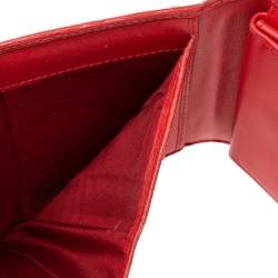 Pre Owned Prada Red Saffiano Move Leather Logo Trifold Compact Wallet