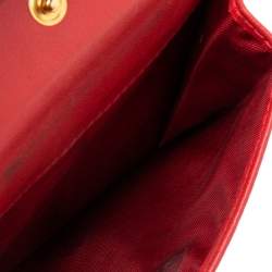 Pre Owned Prada Red Saffiano Move Leather Logo Trifold Compact Wallet