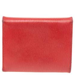 Pre Owned Prada Red Saffiano Move Leather Logo Trifold Compact Wallet