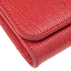 Pre Owned Prada Red Saffiano Move Leather Logo Trifold Compact Wallet