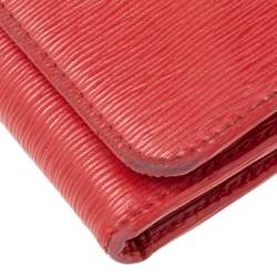Pre Owned Prada Red Saffiano Move Leather Logo Trifold Compact Wallet