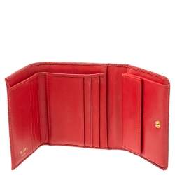 Pre Owned Prada Red Saffiano Move Leather Logo Trifold Compact Wallet