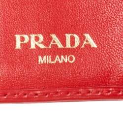 Pre Owned Prada Red Saffiano Move Leather Logo Trifold Compact Wallet