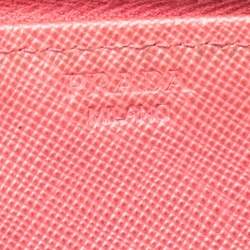 Pre Owned Prada Pink Saffino Metal Leather Bow Zip Around Continental Wallet
