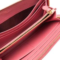 Pre Owned Prada Pink Saffino Metal Leather Bow Zip Around Continental Wallet