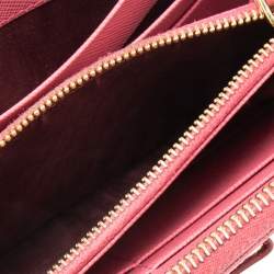 Pre Owned Prada Pink Saffino Metal Leather Bow Zip Around Continental Wallet
