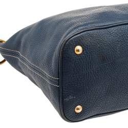 Pre Owned Prada Blue Vitello Daino Leather Cervo Hobo