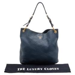 Pre Owned Prada Blue Vitello Daino Leather Cervo Hobo