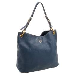 Pre Owned Prada Blue Vitello Daino Leather Cervo Hobo