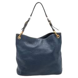 Pre Owned Prada Blue Vitello Daino Leather Cervo Hobo
