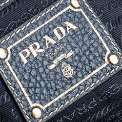 Pre Owned Prada Blue Vitello Daino Leather Cervo Hobo