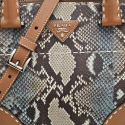Pre Owned Prada Brown/Beige Snakeskin And Leather City Satchel