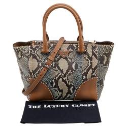 Pre Owned Prada Brown/Beige Snakeskin And Leather City Satchel