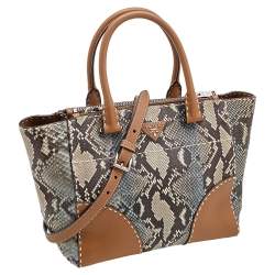 Pre Owned Prada Brown/Beige Snakeskin And Leather City Satchel