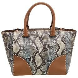 Pre Owned Prada Brown/Beige Snakeskin And Leather City Satchel