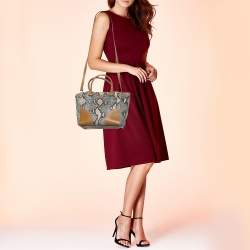 Pre Owned Prada Brown/Beige Snakeskin And Leather City Satchel