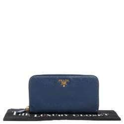 Pre Owned Prada Navy Blue Saffiano Leather Zip Around Wallet