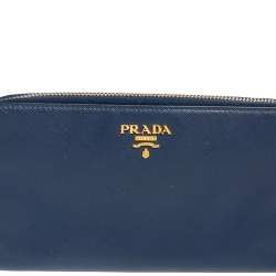 Pre Owned Prada Navy Blue Saffiano Leather Zip Around Wallet