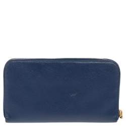Pre Owned Prada Navy Blue Saffiano Leather Zip Around Wallet