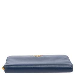 Pre Owned Prada Navy Blue Saffiano Leather Zip Around Wallet