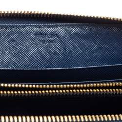 Pre Owned Prada Navy Blue Saffiano Leather Zip Around Wallet