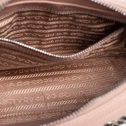 Pre Owned Prada Beige Leather Crystal Studded Camera Bag