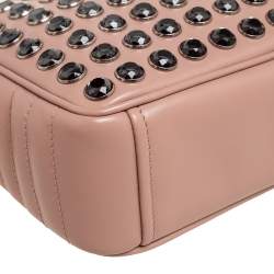 Pre Owned Prada Beige Leather Crystal Studded Camera Bag