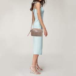 Pre Owned Prada Beige Leather Crystal Studded Camera Bag