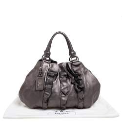 Pre Owned Prada Metallic Grey Ruffled Leather Hobo