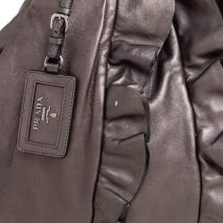Pre Owned Prada Metallic Grey Ruffled Leather Hobo
