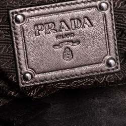 Pre Owned Prada Metallic Grey Ruffled Leather Hobo