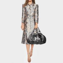 Pre Owned Prada Metallic Grey Ruffled Leather Hobo