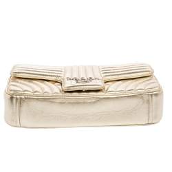 Pre Owned Prada Light Gold Diagramme Leather Medium Shoulder Bag
