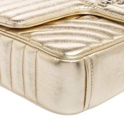 Pre Owned Prada Light Gold Diagramme Leather Medium Shoulder Bag