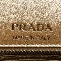 Pre Owned Prada Light Gold Diagramme Leather Medium Shoulder Bag