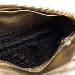 Pre Owned Prada Light Gold Diagramme Leather Medium Shoulder Bag