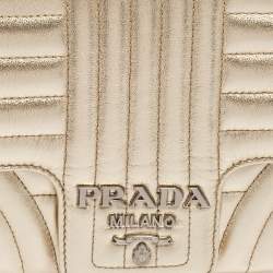 Pre Owned Prada Light Gold Diagramme Leather Medium Shoulder Bag