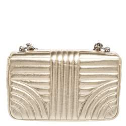 Pre Owned Prada Light Gold Diagramme Leather Medium Shoulder Bag
