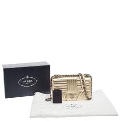 Pre Owned Prada Light Gold Diagramme Leather Medium Shoulder Bag