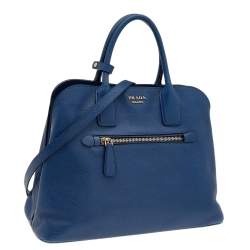 Pre Owned Prada Blue Saffiano Cuir Leather Open Promenade Tote