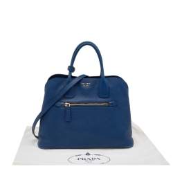 Pre Owned Prada Blue Saffiano Cuir Leather Open Promenade Tote