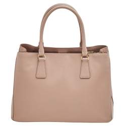 Pre Owned Prada Beige Saffiano Leather Medium Galleria Double Zip Tote
