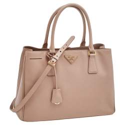 Pre Owned Prada Beige Saffiano Leather Medium Galleria Double Zip Tote