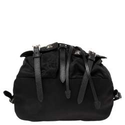 Pre Owned Prada Black Nylon Lightening Bolt Crystals Embellished Backpack