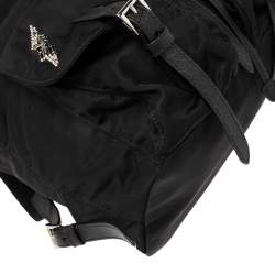 Pre Owned Prada Black Nylon Lightening Bolt Crystals Embellished Backpack