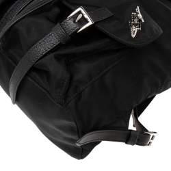 Pre Owned Prada Black Nylon Lightening Bolt Crystals Embellished Backpack