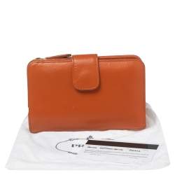 Pre Owned Prada Orange Saffiano Lux Leather French Flap Wallet