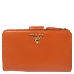 Pre Owned Prada Orange Saffiano Lux Leather French Flap Wallet