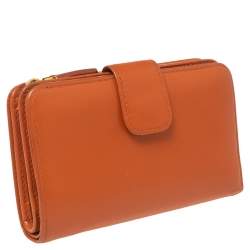 Pre Owned Prada Orange Saffiano Lux Leather French Flap Wallet